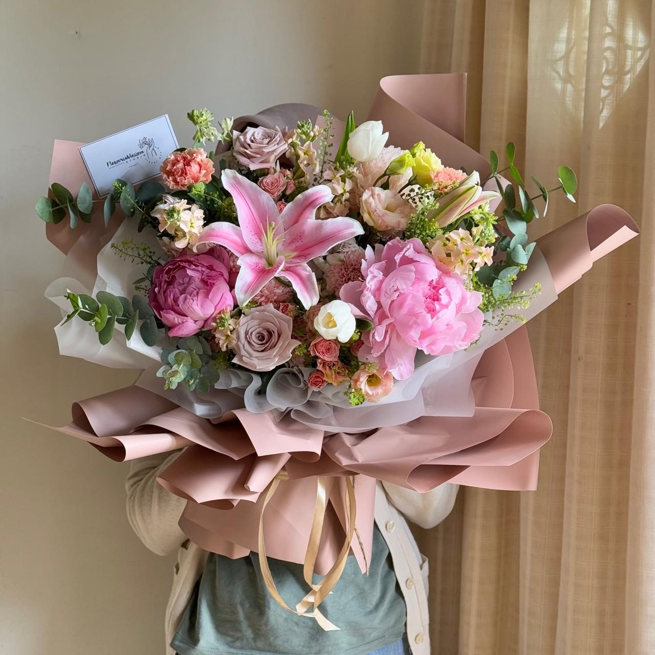 Peony mix Lily and Tulip bouquet